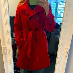 Poppy Red Pea Coat